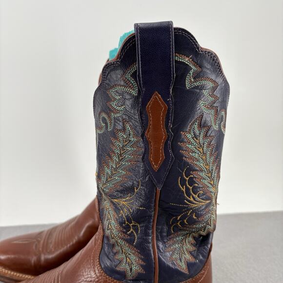 Vintage Lucchese 2000 Boots Womens 6.5B Brown Blue Leather Western Lone Star - Picture 2 of 16